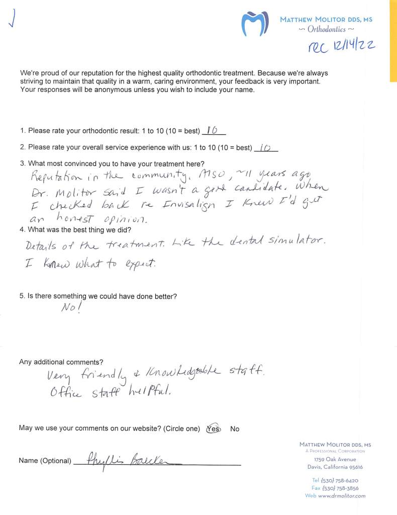 written patient testimonial